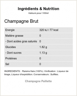 Champagne Brut - Ingrdients et Nutrition 