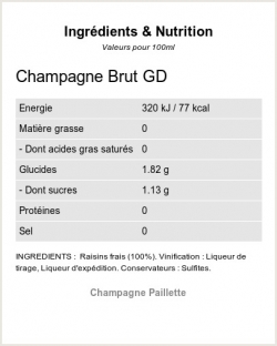 Champagne Brut GD - Ingrdients et Nutrition 