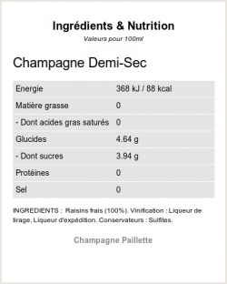 Champagne Demi-sec - Ingrdients et Nutrition 