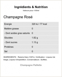 Champagne Ros - Ingrdients et Nutrition 